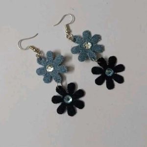 Floral Denim Dangle Earrings