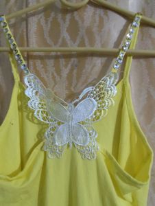 beaded Yellow Cami Top with Butterfly Detail