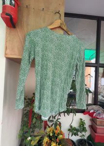 Green Ditsy Print Long Sleeve Top