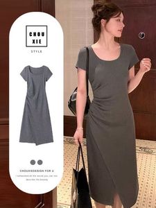 Ruched Grey Midi Dress