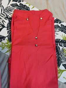 Elegant Coral Kurta with Embellishments