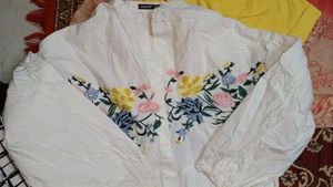 Embroidered White Cropped Top