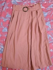 Peach Pleated Midi Skirt