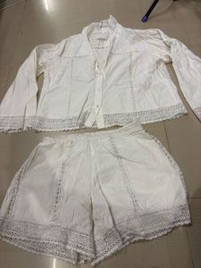 Elegant White Lace Trimmed Co-ord Set