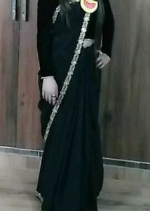 Black Georgette Saree With Gold Work ❤️❤️❤️