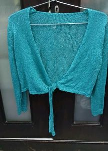 Sparkly Green Tie-Front Wrap Cardigan