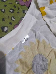 White Sunflower Print Top