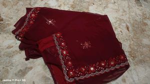 Maroon Embroidered Saree