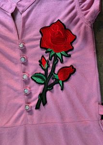 Pink Rose Patch Midi Dress cum kurti