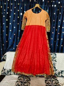 bridal gown peach and red colour