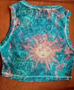 Shein Vintage Sun Print Mesh Crop Top