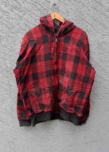 Red Plaid Hoodie Jacket