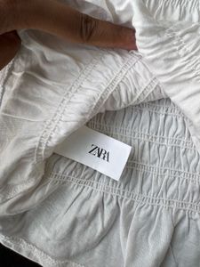Zara White Smocked Peplum Tank Top