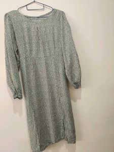 Pure Cotton tailored dress. Olive Green with print