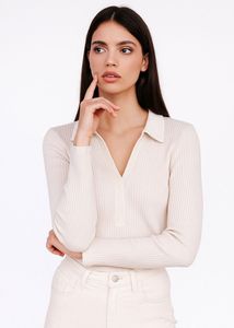 H&amp;M Ribbed Knit Collared V-Neck Top – Women