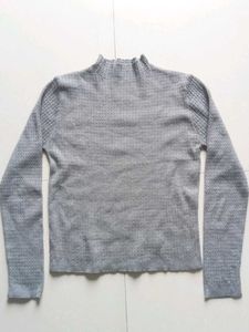 Gray Mock Neck Knit Sweater