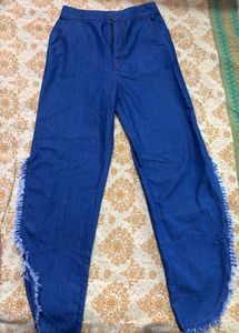 buy 1 get I free/Blue Denim jeans with side slit
