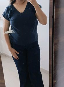 Navy Blue V-Neck Top