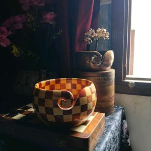Wooden handmade chessboard pattern Bowl