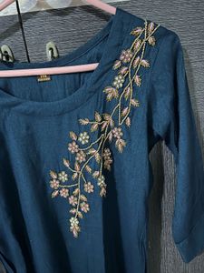 Ethnic Navy Blue &amp; White Handwork Kurta Set
