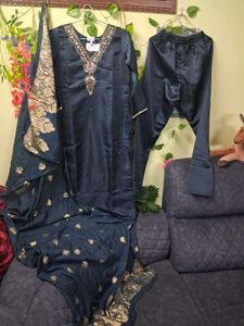 Elegant Dark Blue Kurta Set with Dupatta