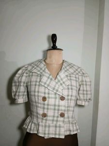 Vintage Plaid Cropped Blouse