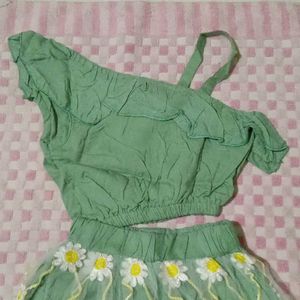 Cute green Daisy Print Two-Piece Set