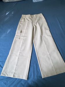 Cream Wide Leg Cargo Pants