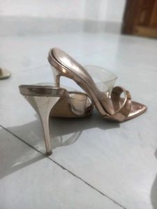 Elegant Rose Gold Mules with Clear Straps