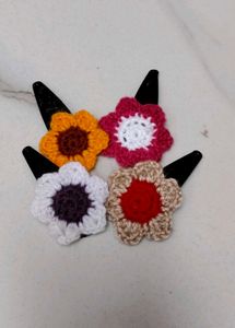 Handmade Crocheted Flower Hair Clips Set of 4