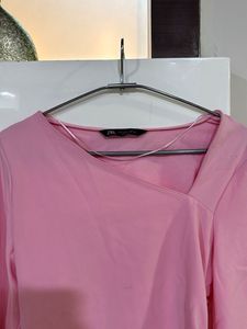 Stylish Pink Ruched Long Sleeve Top