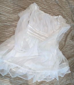 Flowy White ruffle mini Dress