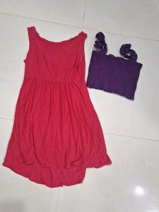 Women's Pink Dress and Purple Top Set