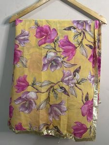 Floral Print Yellow Chiffon Scarf