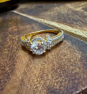 US 7 Gold-Plated Ring with CZ Stones