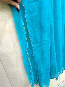 Turquoise Kurta with Gold Print