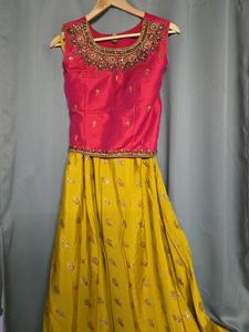 Vibrant Pink Art Silk aari work choli with contras