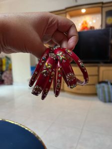 Vibrant Red Embellished Bangles Set