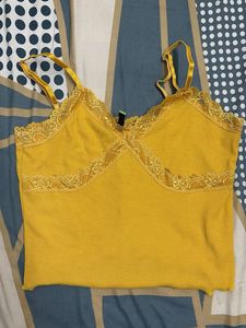 Yellow Lace Trim Cami Top