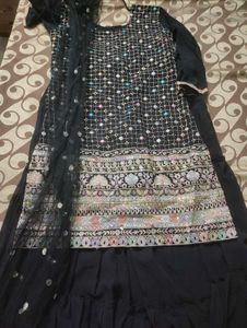 Elegant Black Sequined Kurta Sharara Set