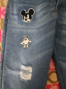 Blue Denim Jeans with Mickey Mouse Patches