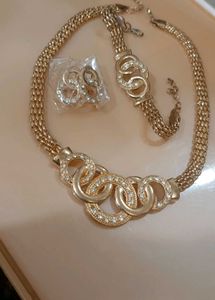Gold Tone Choker Necklace & Bracelet Set
