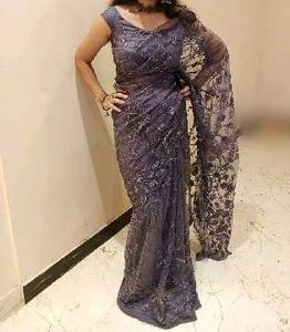 partywear grey saree with blouse