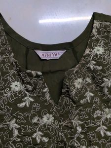 Embroidered Olive Green Kurta
