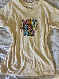 Cream Graphic fitted T-Shirt "Why Not Me?"