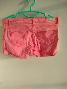Neon Pink Denim Shorts