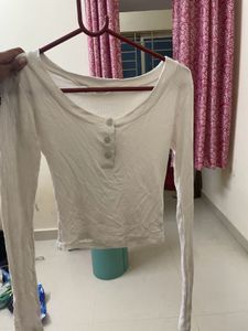 White Long Sleeve Button Top