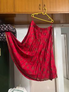 Red Floral Ethnic Flared Skirt