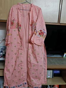 Elegant Peach Floral Pakistani Kurta Set