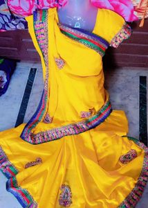 Yellow Sari with Colorful Border